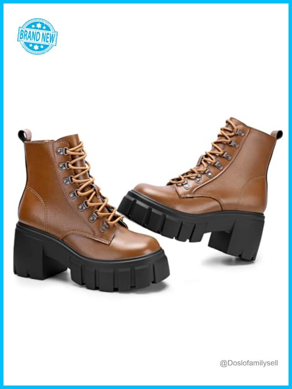 Womens Combat Ankle Boots Lace Up Chunky Platform High Heel Side Zip Booties